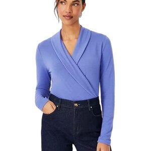 Ann Taylor Shawl Collar Wrap Top in blue Sz Medium